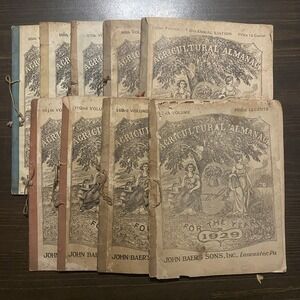 9 Antique Agricultural Almanacs 1920-1922 1924-1929 John‎ Baer's Sons Lancaster